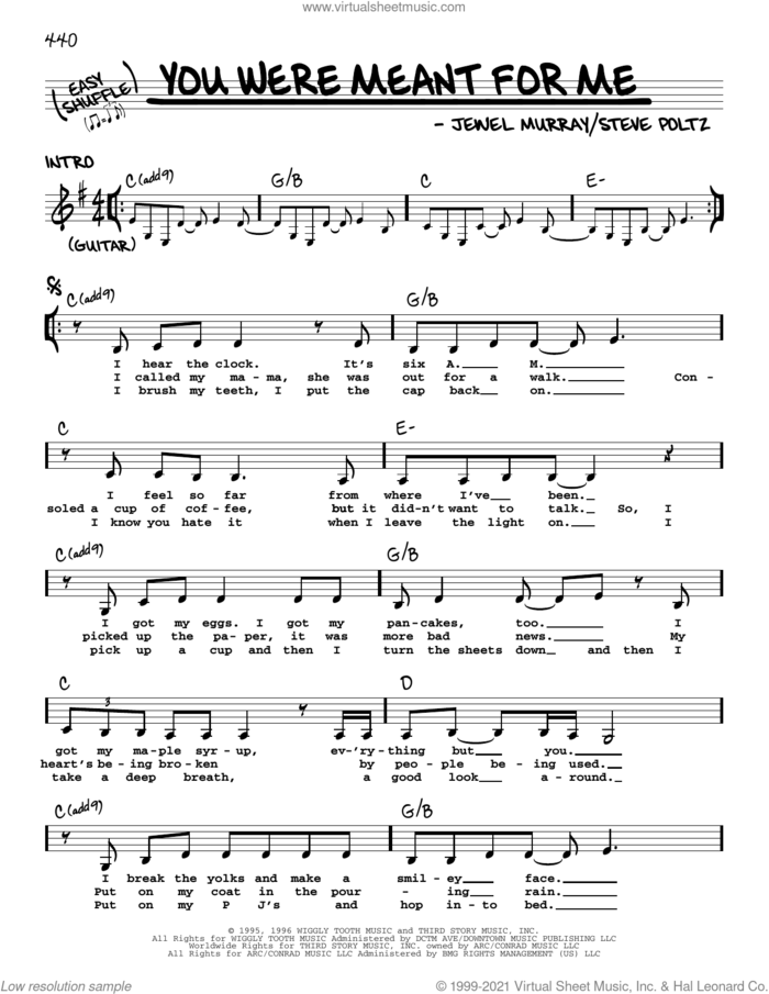 You Were Meant For Me sheet music for voice and other instruments (real book with lyrics) by Jewel, Jewel Murray and Steve Poltz, intermediate skill level