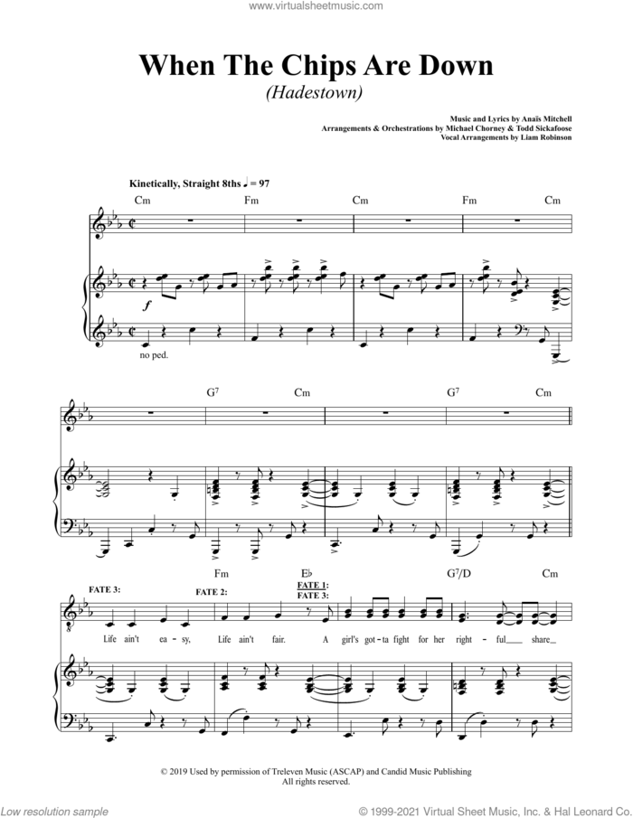 When The Chips Are Down (from Hadestown) sheet music for voice and piano by Anais Mitchell, intermediate skill level
