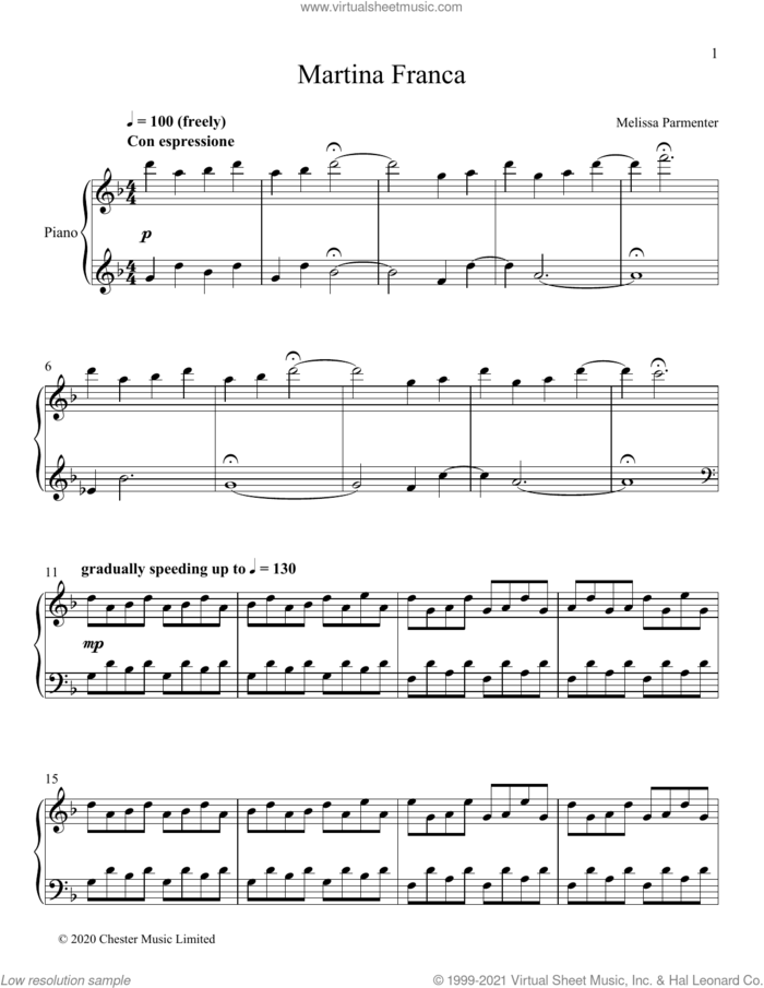 Martina Franca sheet music for piano solo by Melissa Parmenter, classical score, intermediate skill level