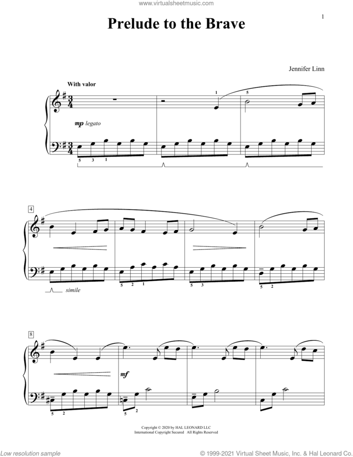 Prelude To The Brave sheet music for piano solo (elementary) by Jennifer Linn, classical score, beginner piano (elementary)