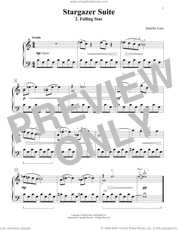 Stargazer Suite: 2. Falling Star sheet music for piano solo (elementary) by Jennifer Linn, classical score, beginner piano (elementary)