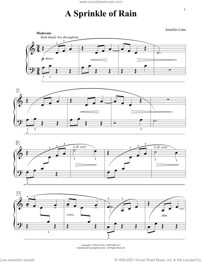 A Sprinkle Of Rain sheet music for piano solo (elementary) by Jennifer Linn, classical score, beginner piano (elementary)