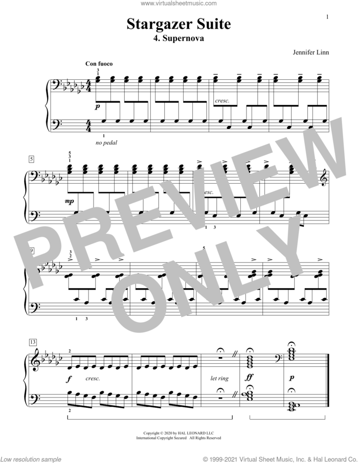 Stargazer Suite: 4. Supernova sheet music for piano solo (elementary) by Jennifer Linn, classical score, beginner piano (elementary)