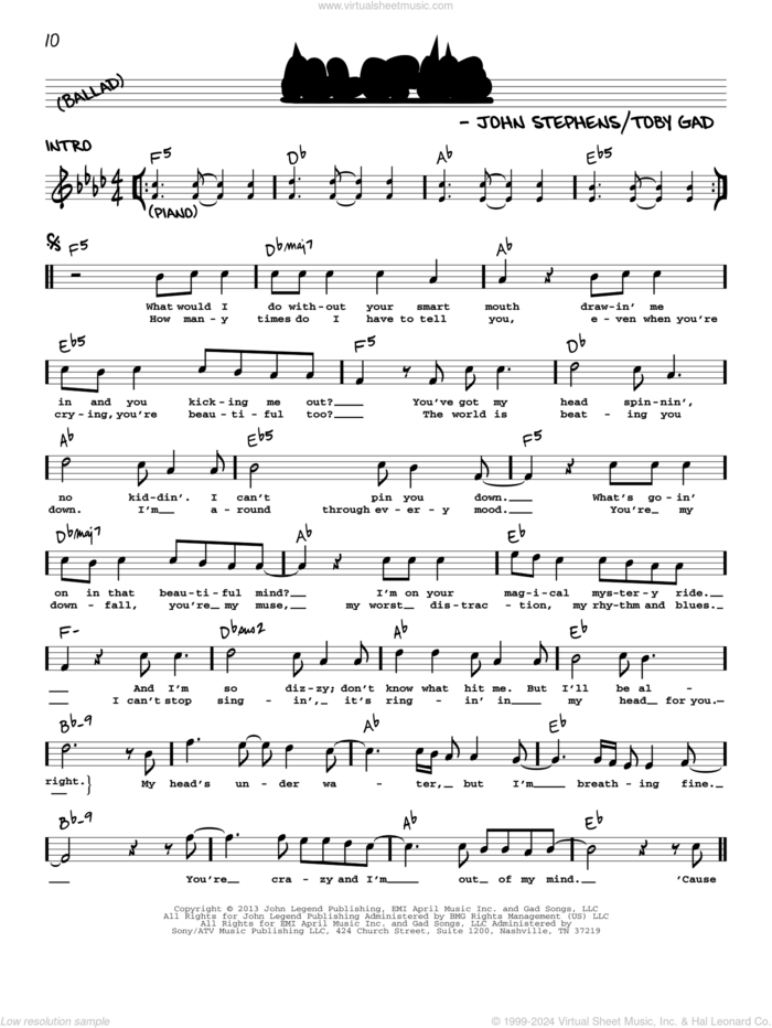 All Of Me sheet music for voice and other instruments (real book with lyrics) by John Legend, John Stephens and Toby Gad, intermediate skill level