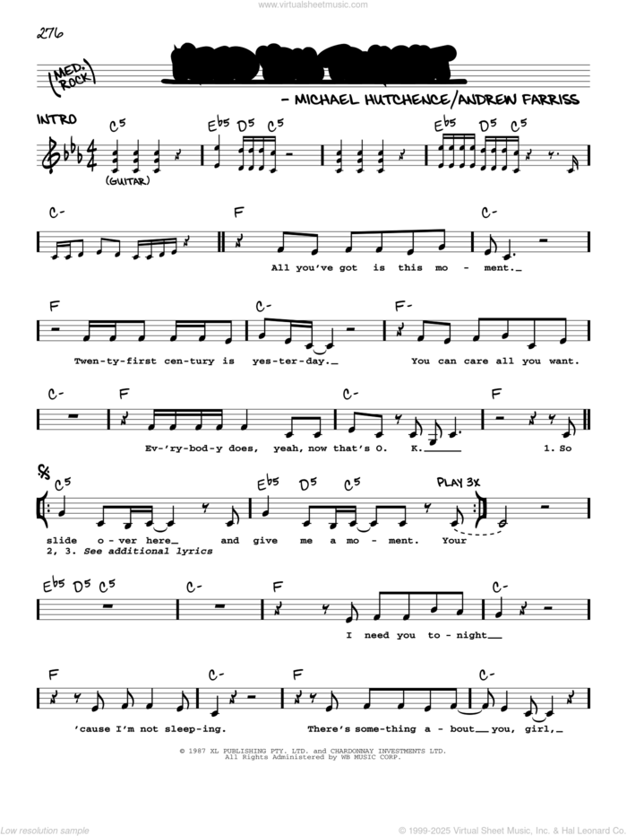 Need You Tonight sheet music for voice and other instruments (real book with lyrics) by INXS, Andrew Farriss and Michael Hutchence, intermediate skill level