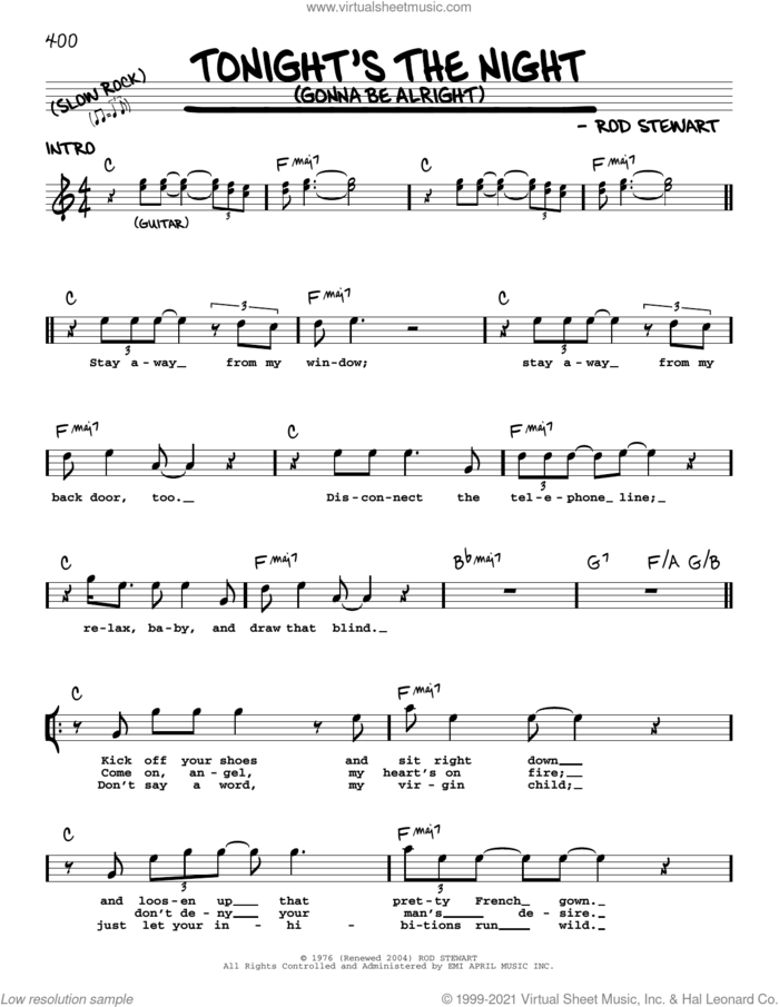 Tonight's The Night (Gonna Be Alright) sheet music for voice and other instruments (real book with lyrics) by Rod Stewart, intermediate skill level