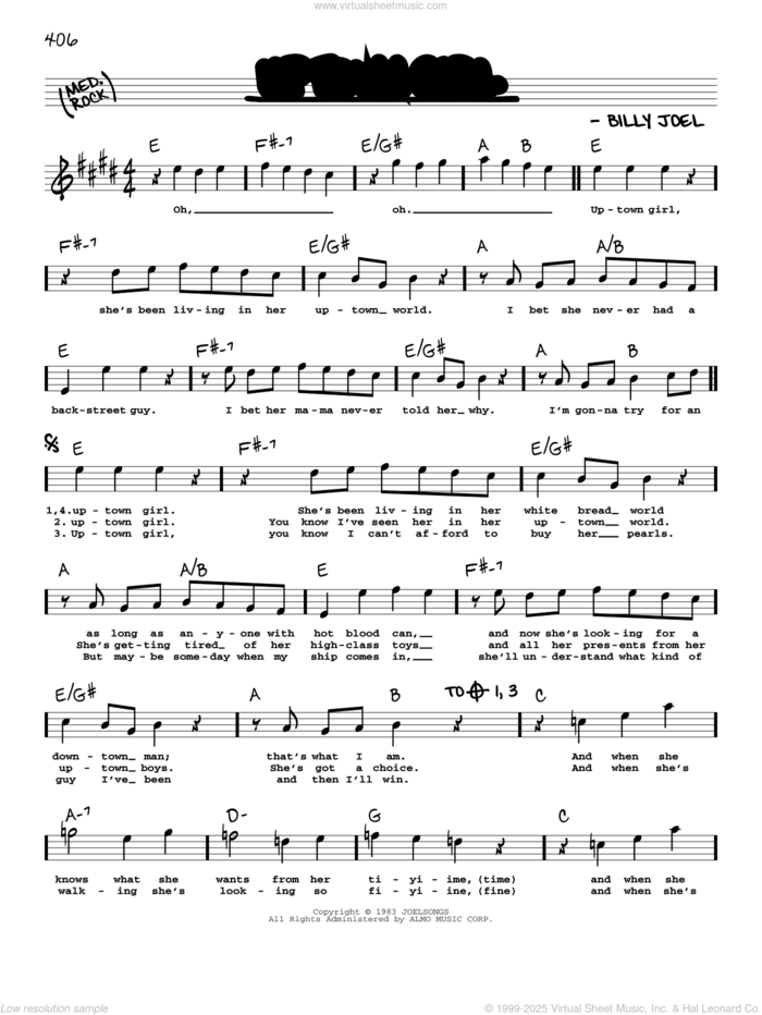 Uptown Girl sheet music for voice and other instruments (real book with lyrics) by Billy Joel, intermediate skill level