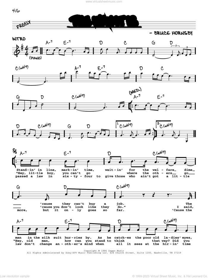 The Way It Is sheet music for voice and other instruments (real book with lyrics) by Bruce Hornsby & The Range and Bruce Hornsby, intermediate skill level