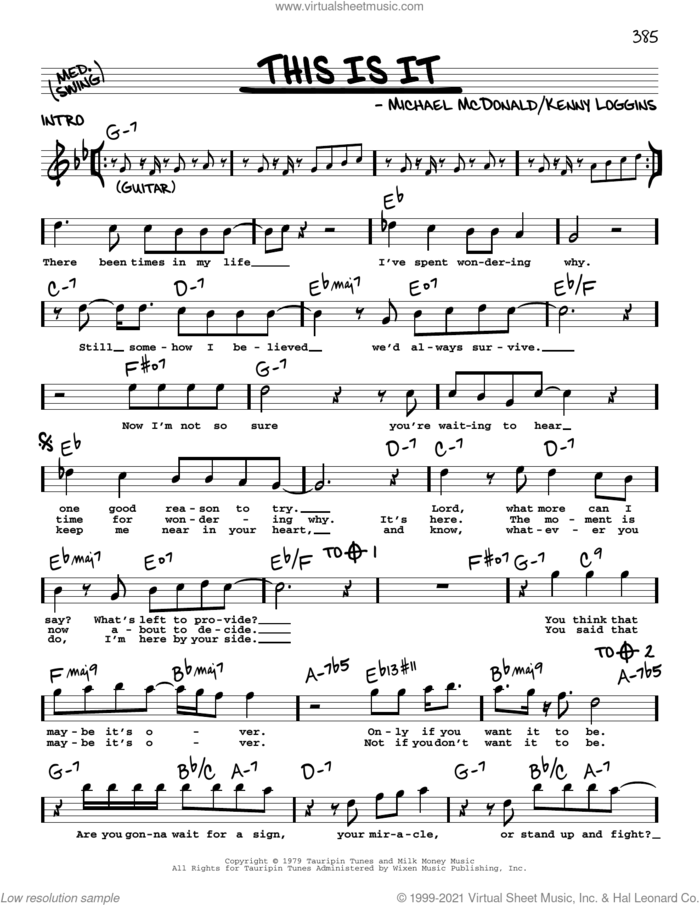 This Is It sheet music for voice and other instruments (real book with lyrics) by Kenny Loggins and Michael McDonald, intermediate skill level