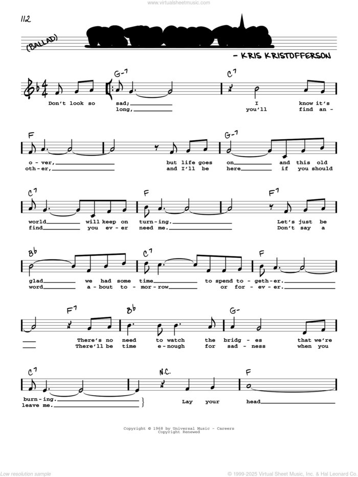 For The Good Times sheet music for voice and other instruments (real book with lyrics) by Kris Kristofferson and Ray Price, intermediate skill level