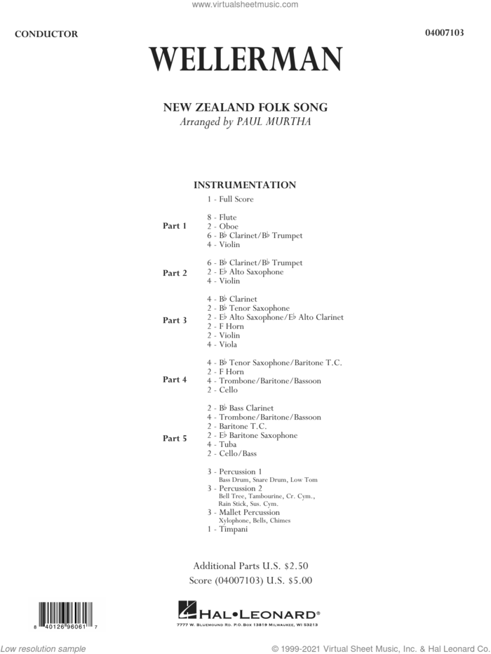 Wellerman (arr. Paul Murtha) (COMPLETE) sheet music for concert band by Paul Murtha and New Zealand Folksong, intermediate skill level