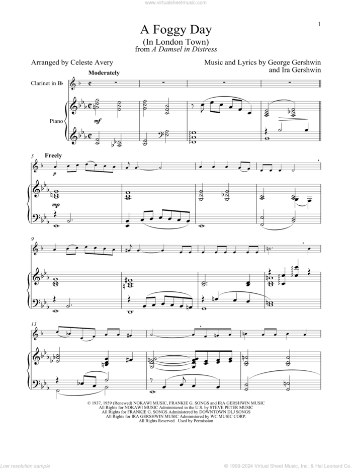 A Foggy Day (In London Town) (from A Damsel In Distress) sheet music for clarinet and piano by George Gershwin & Ira Gershwin, Celeste Avery, George Gershwin and Ira Gershwin, intermediate skill level