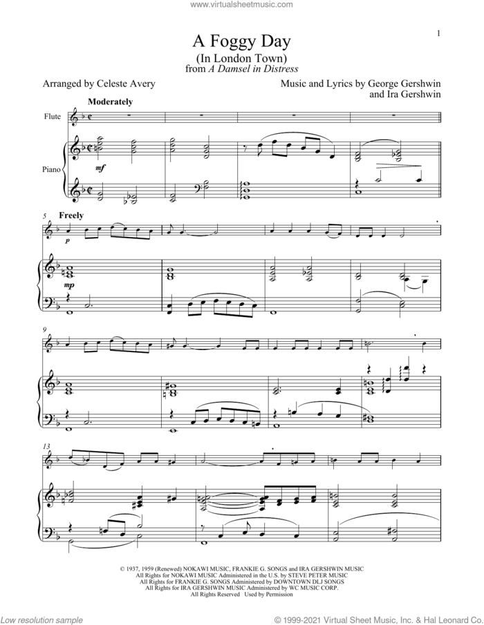 A Foggy Day (In London Town) (from A Damsel In Distress) sheet music for flute and piano by George Gershwin & Ira Gershwin, Celeste Avery, George Gershwin and Ira Gershwin, intermediate skill level