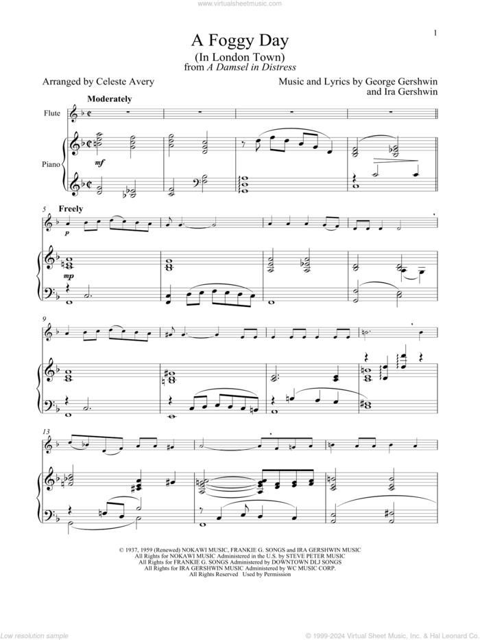 A Foggy Day (In London Town) (from A Damsel In Distress) sheet music for flute and piano by George Gershwin & Ira Gershwin, Celeste Avery, George Gershwin and Ira Gershwin, intermediate skill level