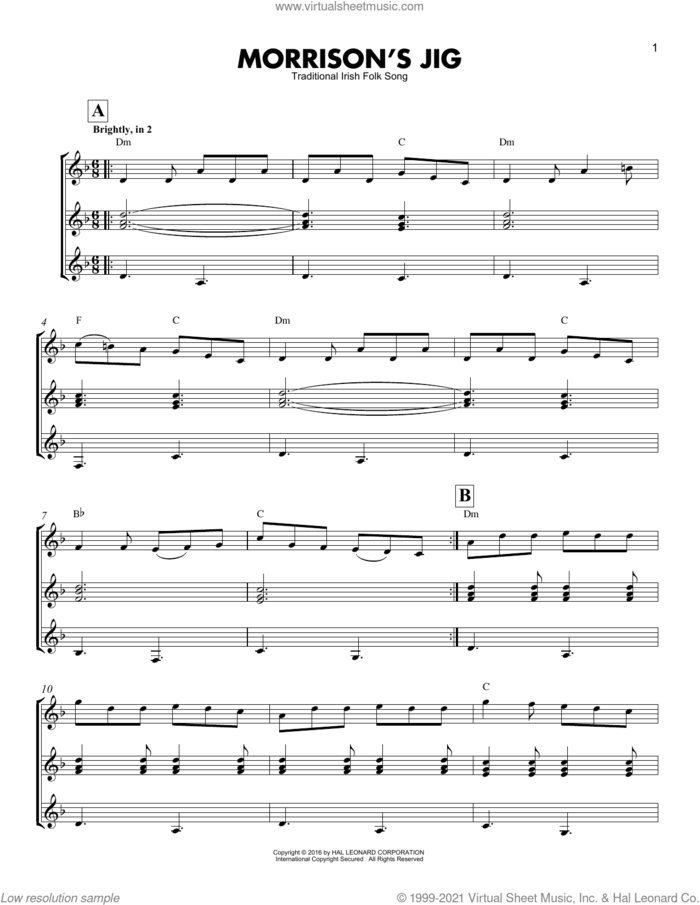Morrison's Jig sheet music for guitar ensemble, intermediate skill level