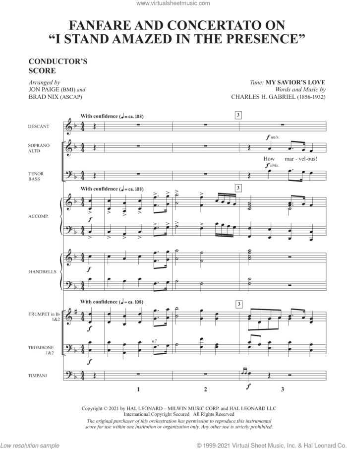 Fanfare And Concertato On 'I Stand Amazed In The Presence' (arr Jon Paige and Brad Nix) sheet music for orchestra/band (full score) by Charles H. Gabriel, Brad Nix and Jon Paige, intermediate skill level