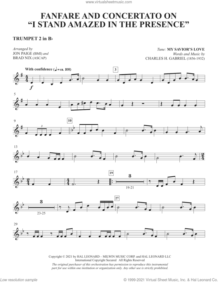 Fanfare And Concertato On 'I Stand Amazed In The Presence' (arr Jon Paige and Brad Nix) sheet music for orchestra/band (Bb trumpet 2) by Charles H. Gabriel, Brad Nix and Jon Paige, intermediate skill level