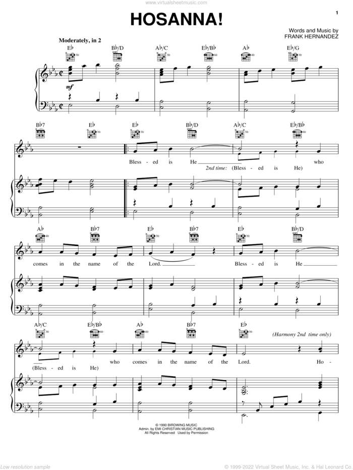 Hosanna! sheet music for voice, piano or guitar by Frank Hernandez, intermediate skill level