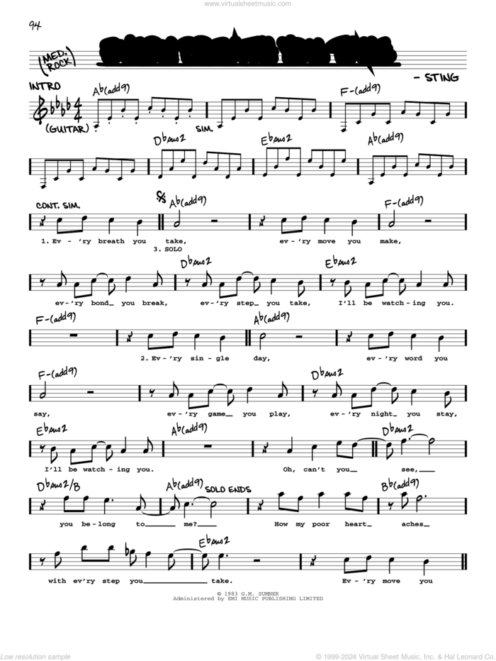 Every Breath You Take sheet music for voice and other instruments (real book with lyrics) by The Police and Sting, intermediate skill level