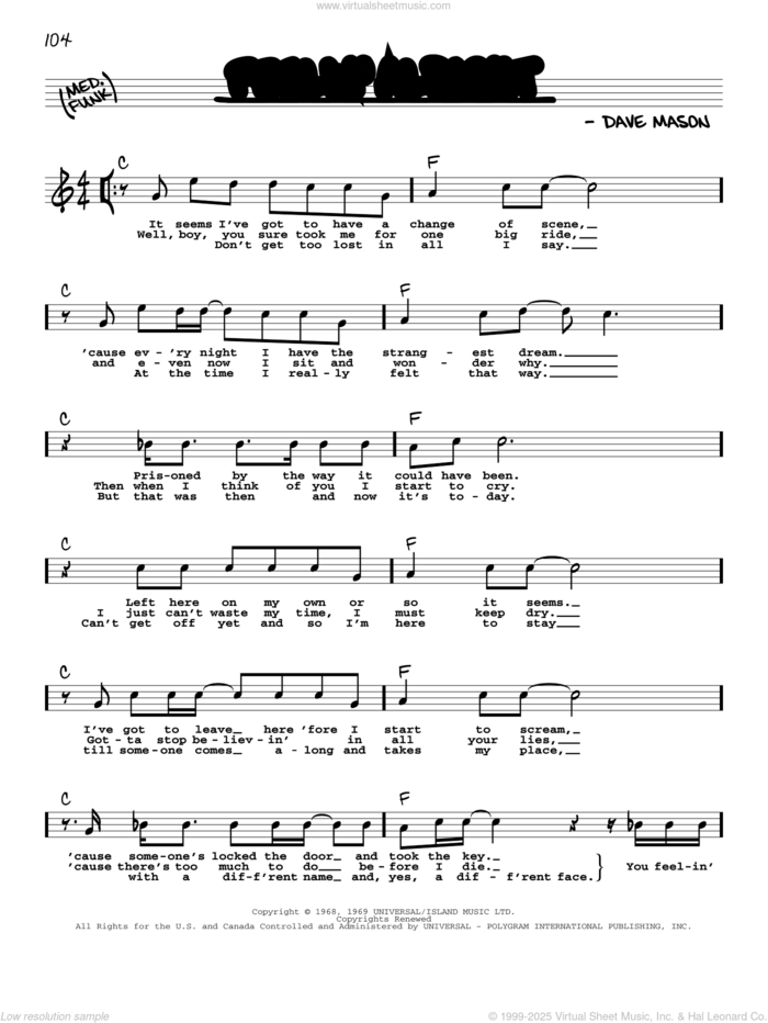 Feelin' Alright sheet music for voice and other instruments (real book with lyrics) by Joe Cocker, Traffic and Dave Mason, intermediate skill level