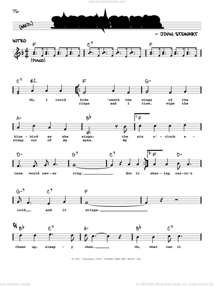 Daydream Believer sheet music for voice and other instruments (real book with lyrics) by The Monkees and John Stewart, intermediate skill level