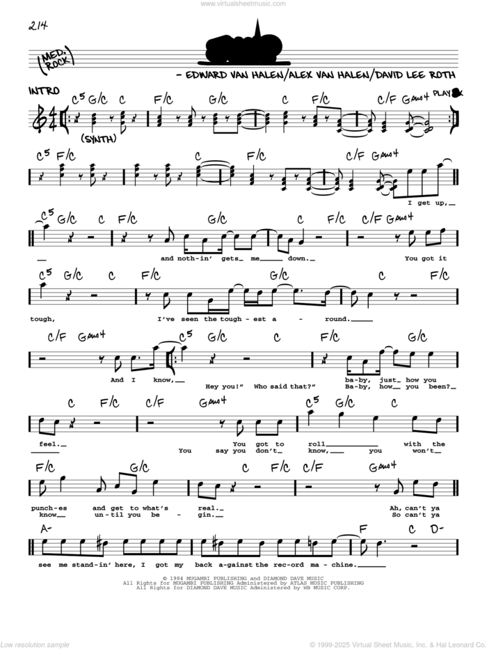 Jump sheet music for voice and other instruments (real book with lyrics) by Edward Van Halen, Alex Van Halen and David Lee Roth, intermediate skill level