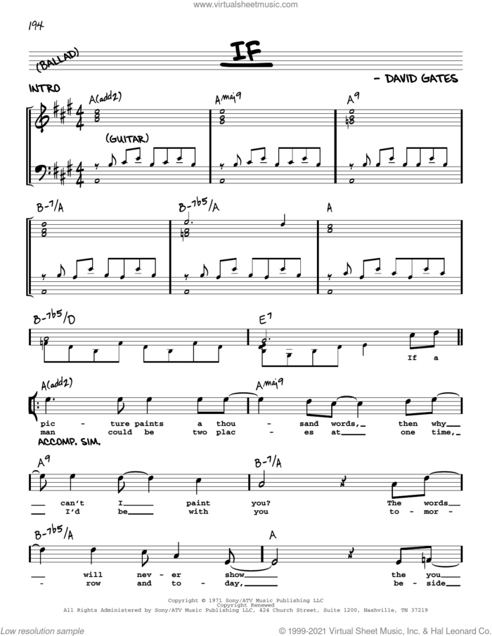 If sheet music for voice and other instruments (real book with lyrics) by Bread and David Gates, intermediate skill level