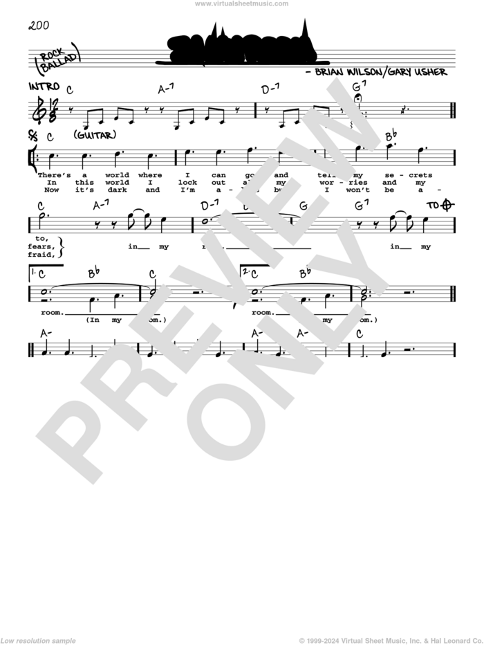 In My Room sheet music for voice and other instruments (real book with lyrics) by The Beach Boys, Brian Wilson and Gary Usher, intermediate skill level