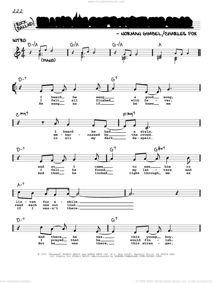 Killing Me Softly With His Song sheet music for voice and other instruments (real book with lyrics) by Roberta Flack, Charles Fox and Norman Gimbel, intermediate skill level