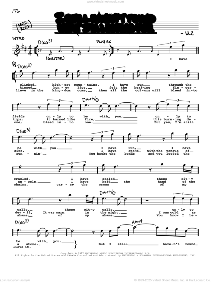 I Still Haven't Found What I'm Looking For sheet music for voice and other instruments (real book with lyrics) by U2, intermediate skill level