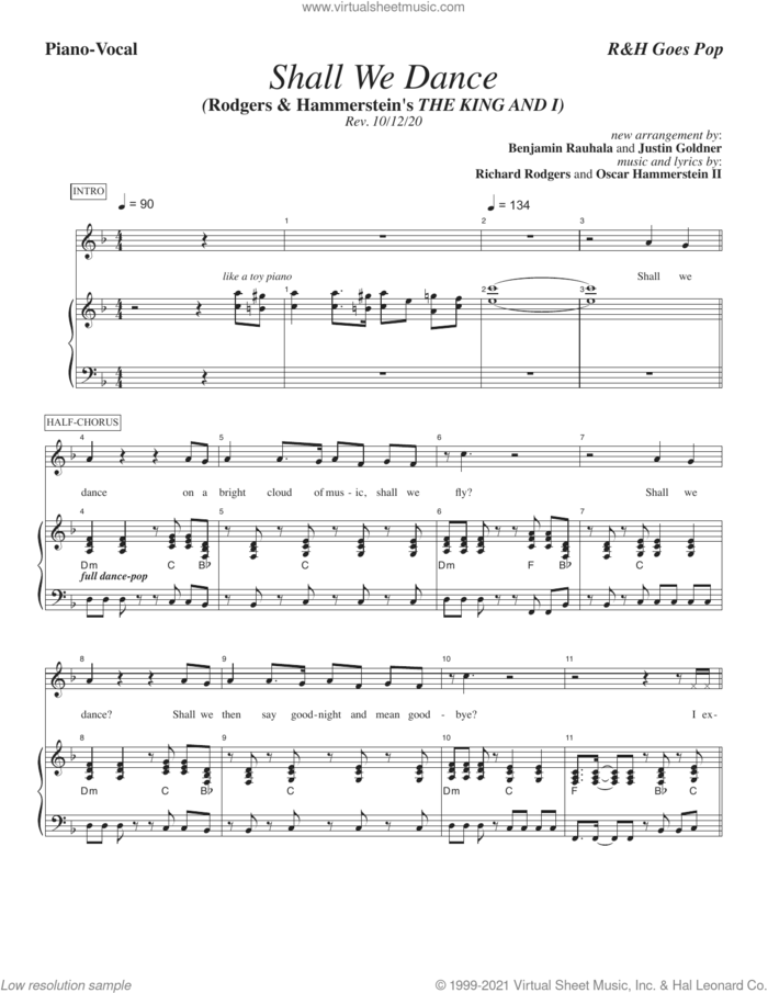 Shall We Dance? [R&H Goes Pop! version] (from The King And I) sheet music for voice and piano by Rodgers & Hammerstein, Benjamin Rauhala, Justin Goldner, Oscar II Hammerstein and Richard Rodgers, intermediate skill level