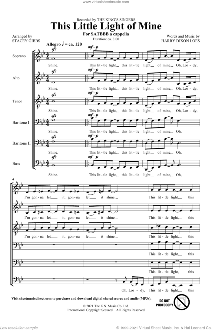 This Little Light Of Mine (arr. Stacey V. Gibbs) sheet music for choir (SATB: soprano, alto, tenor, bass) by The King's Singers, Stacey Gibbs and Harry Dixon Loes, intermediate skill level