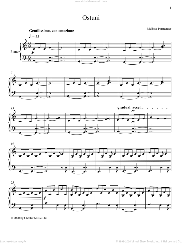 Ostuni sheet music for piano solo by Melissa Parmenter, classical score, intermediate skill level