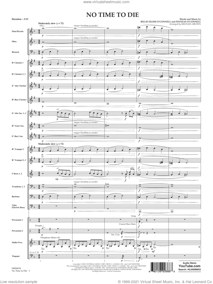 No Time to Die (from No Time To Die) (arr. Michael Brown) (COMPLETE) sheet music for concert band by Michael Brown and Billie Eilish, intermediate skill level