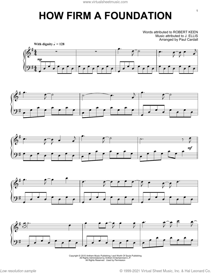 How Firm A Foundation sheet music for piano solo by Paul Cardall, J. Ellis and Robert Keen, intermediate skill level