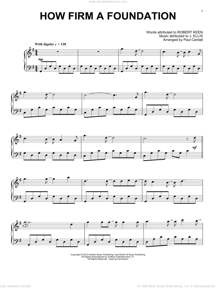 How Firm A Foundation sheet music for piano solo by Paul Cardall, J. Ellis and Robert Keen, intermediate skill level