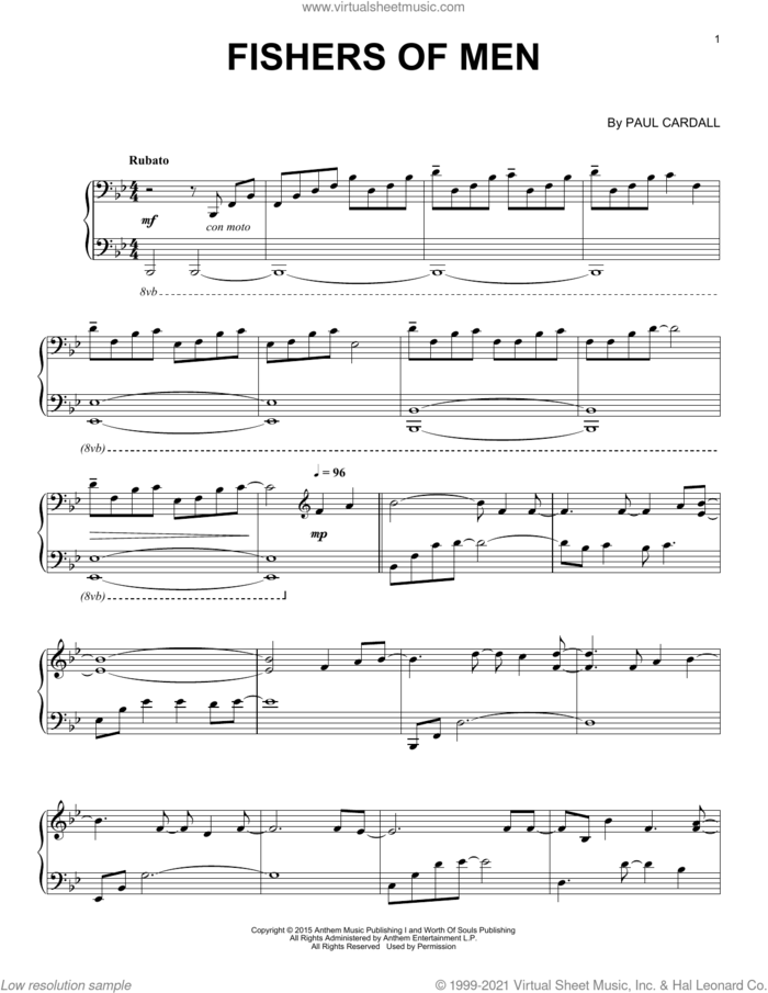 Fishers Of Men sheet music for piano solo by Paul Cardall, intermediate skill level