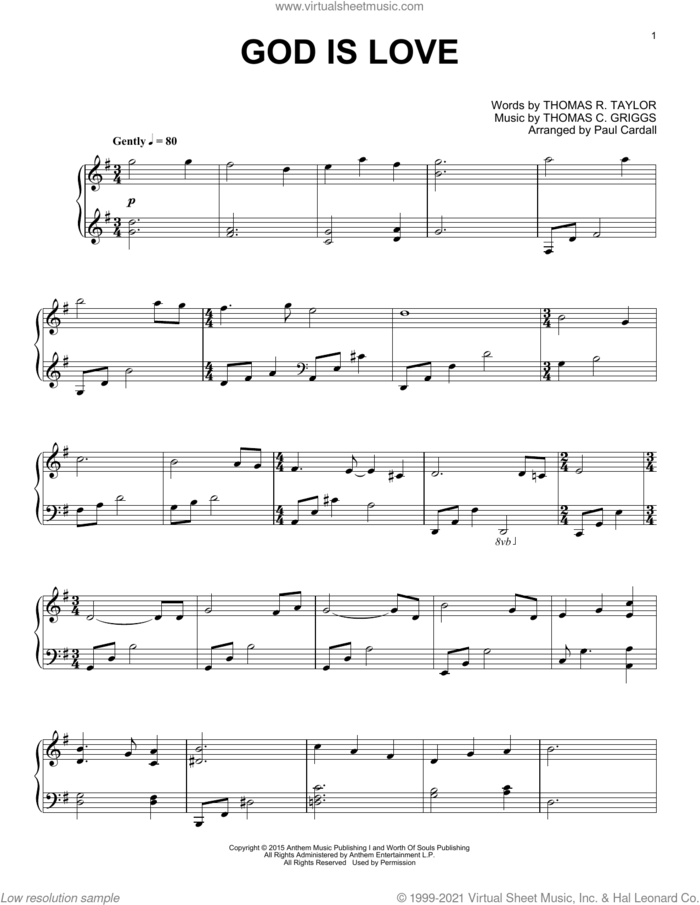 God Is Love sheet music for piano solo by Paul Cardall, Thomas C. Griggs and Thomas R. Taylor, intermediate skill level