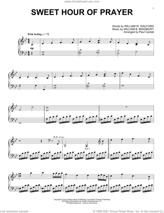 Sweet Hour Of Prayer sheet music for piano solo by Paul Cardall, William B. Bradbury and William W. Walford, intermediate skill level
