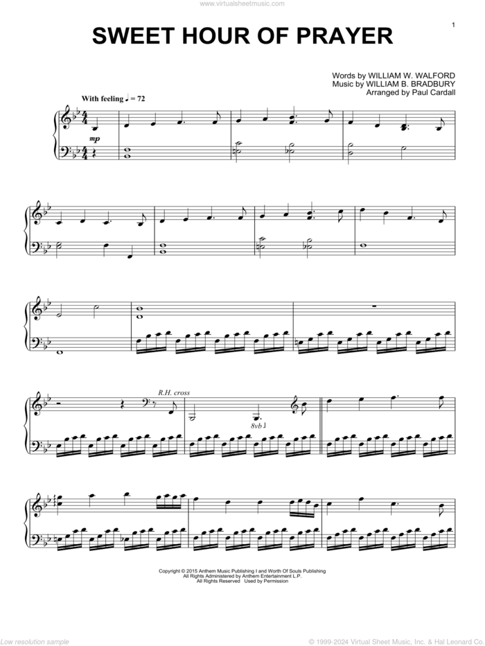 Sweet Hour Of Prayer sheet music for piano solo by Paul Cardall, William B. Bradbury and William W. Walford, intermediate skill level