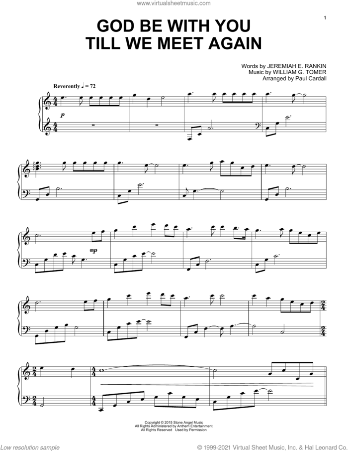 God Be With You Till We Meet Again sheet music for piano solo by Paul Cardall, Jeremiah E. Rankin and William G. Tomer, intermediate skill level