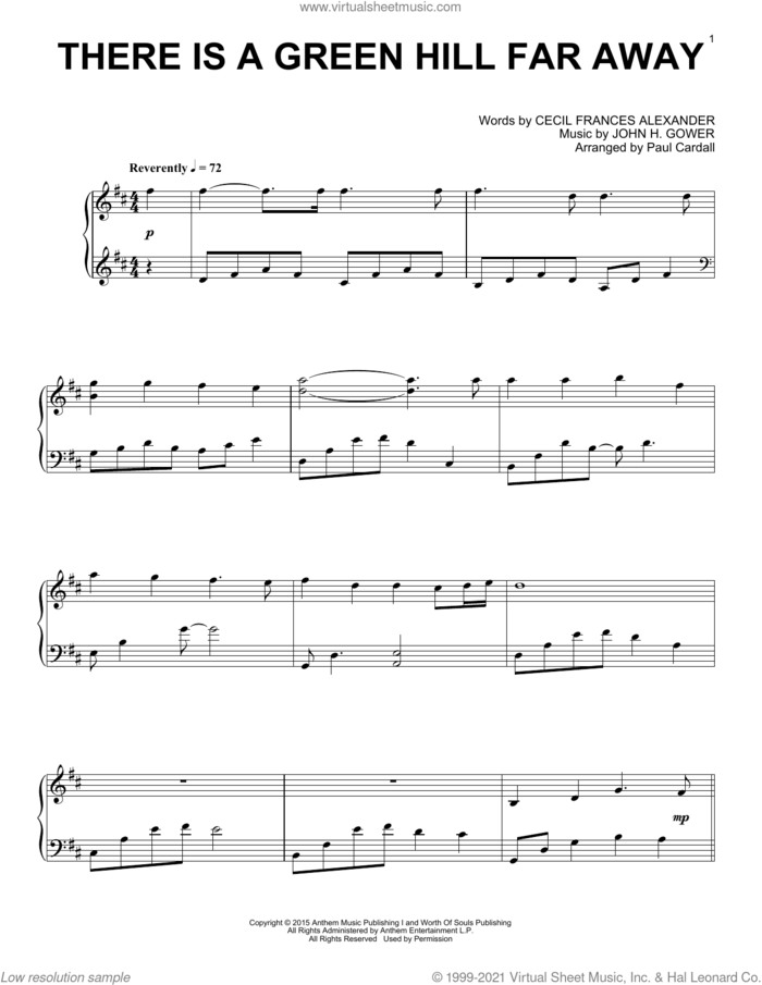 There Is A Green Hill Far Away sheet music for piano solo by Paul Cardall, Cecil Alexander and John H. Gower, intermediate skill level