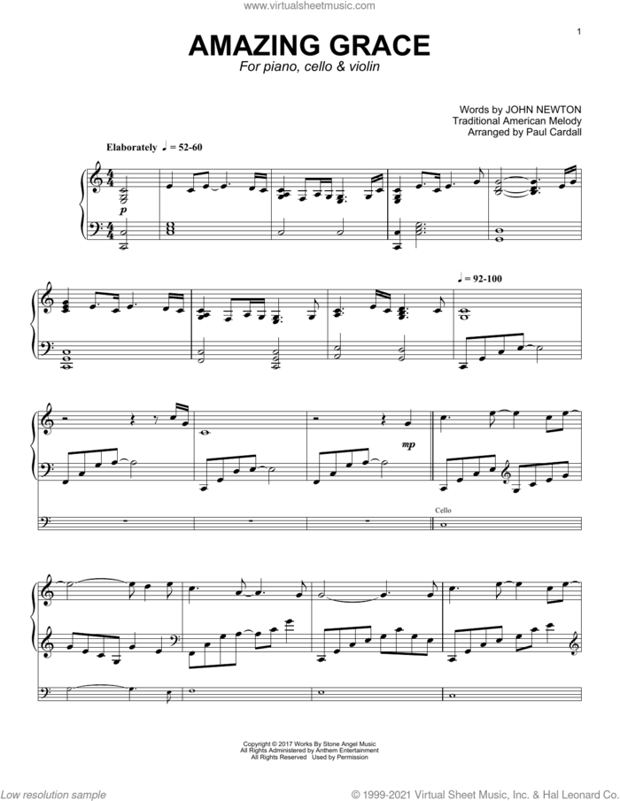 Amazing Grace (Ballad of Grace) sheet music for piano solo by Paul Cardall, John Newton and Miscellaneous, intermediate skill level