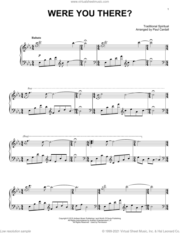 Were You There? sheet music for piano solo by Paul Cardall and Miscellaneous, intermediate skill level