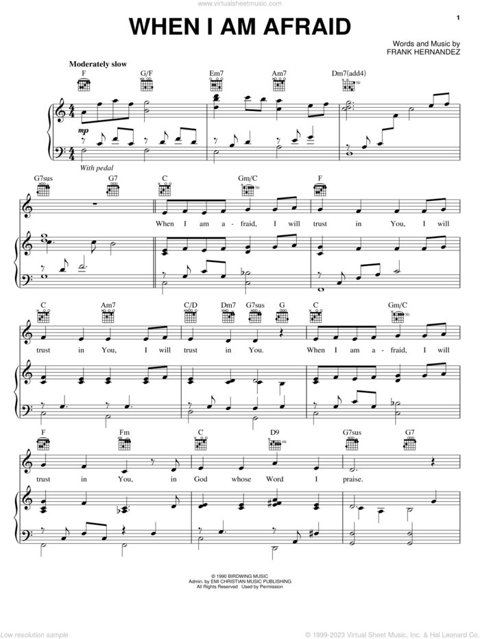 When I Am Afraid sheet music for voice, piano or guitar by Frank Hernandez, intermediate skill level