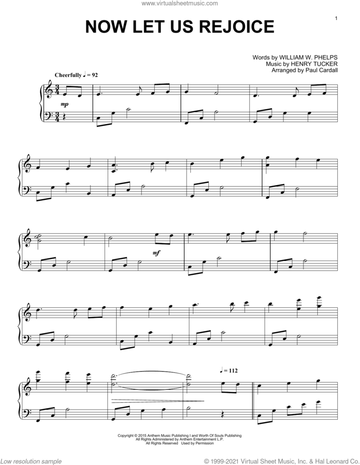 Now Let Us Rejoice sheet music for piano solo by Paul Cardall, Henry Tucker and William W. Phelps, intermediate skill level