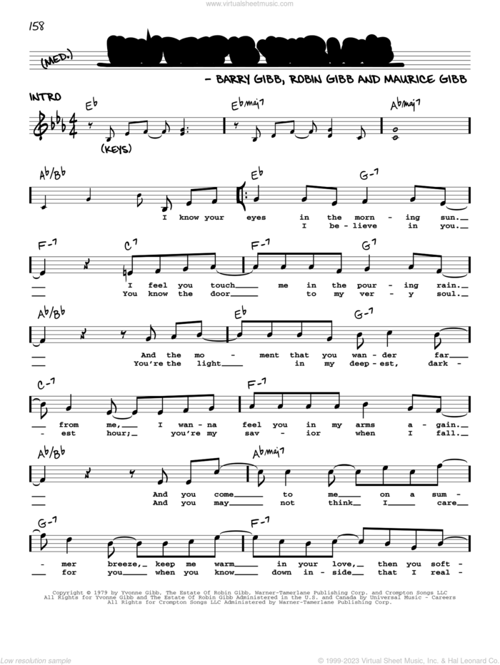 How Deep Is Your Love sheet music for voice and other instruments (real book with lyrics) by Barry Gibb, Bee Gees, Maurice Gibb and Robin Gibb, intermediate skill level