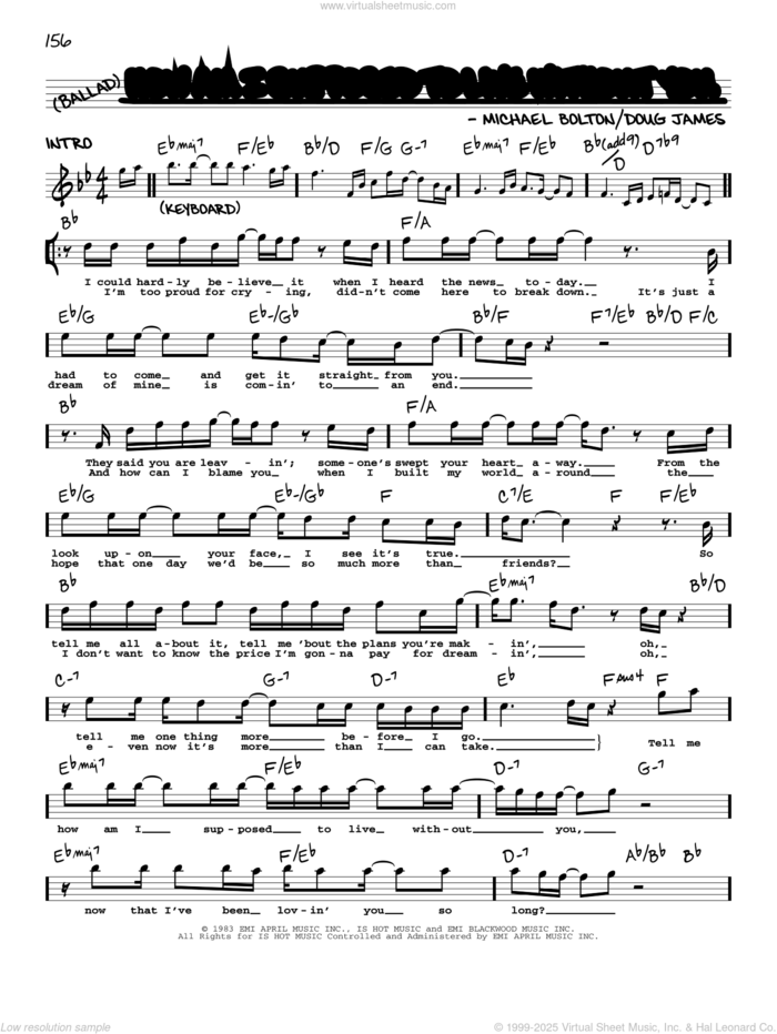 How Am I Supposed To Live Without You sheet music for voice and other instruments (real book with lyrics) by Michael Bolton and Doug James, intermediate skill level