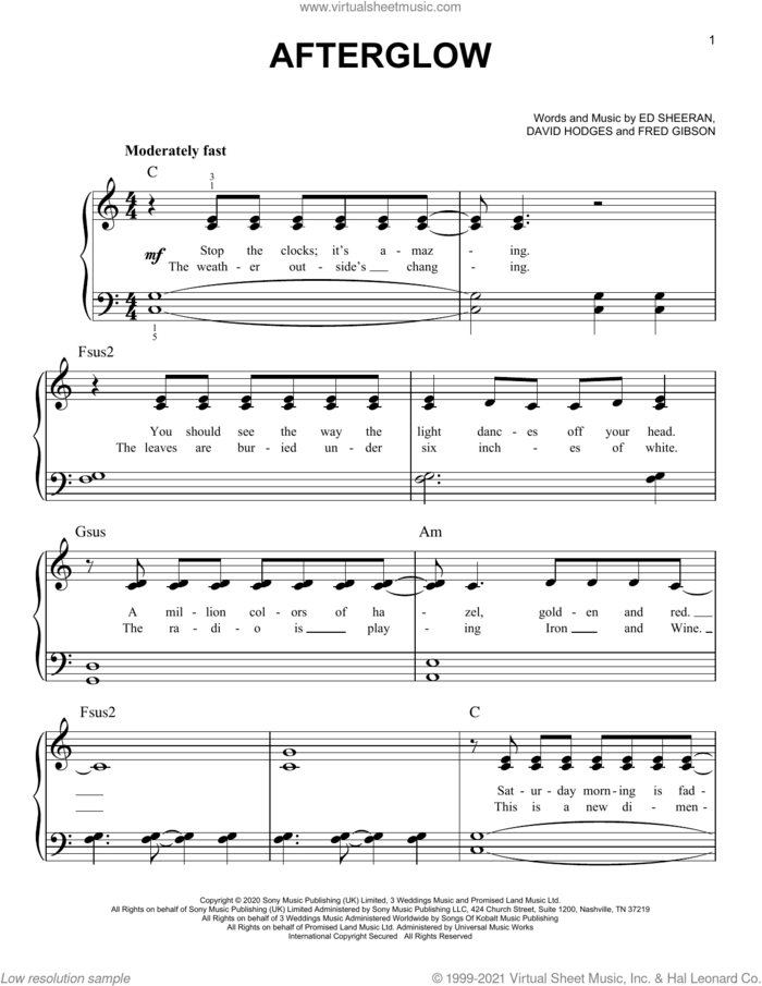 Afterglow, (beginner) sheet music for piano solo (PDF)