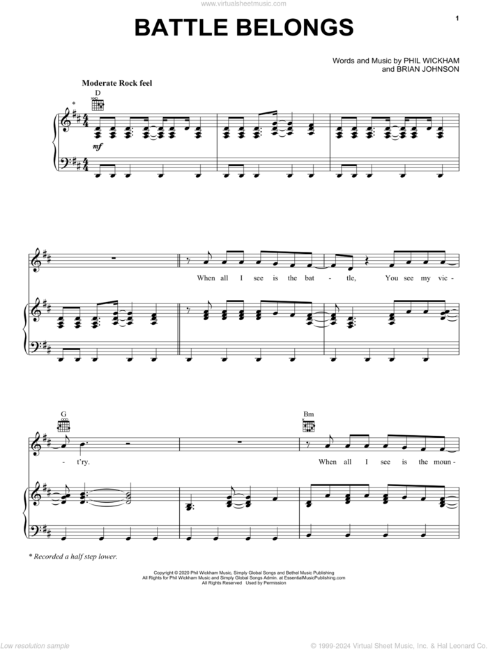 Battle Belongs sheet music for voice, piano or guitar by Phil Wickham and Brian Johnson, intermediate skill level